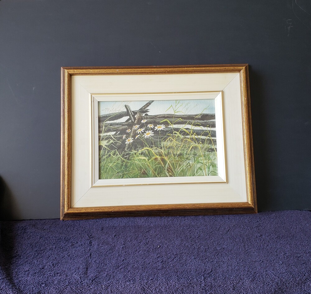 (G.A.)Graham A. Stokes watercolour on paper "Daisies & Rails" 1979. 7 1/2" x 11"